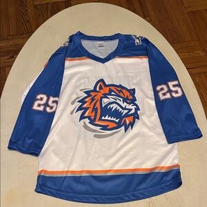 White & Royal Blue Hockey Jersey with Tiger Logo